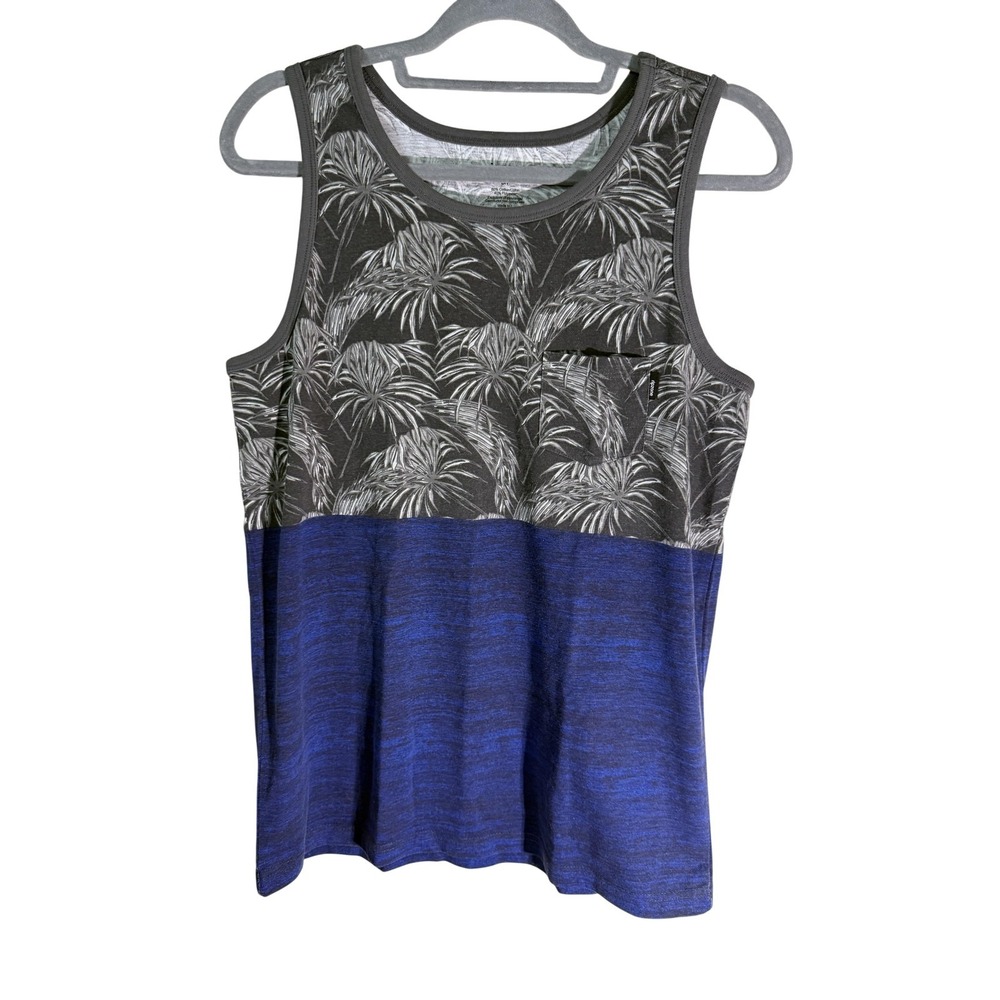 Ripzone Mens Tank Top Small Blue Gray Palm Tree Tropical Pocket‎ Colorblock S